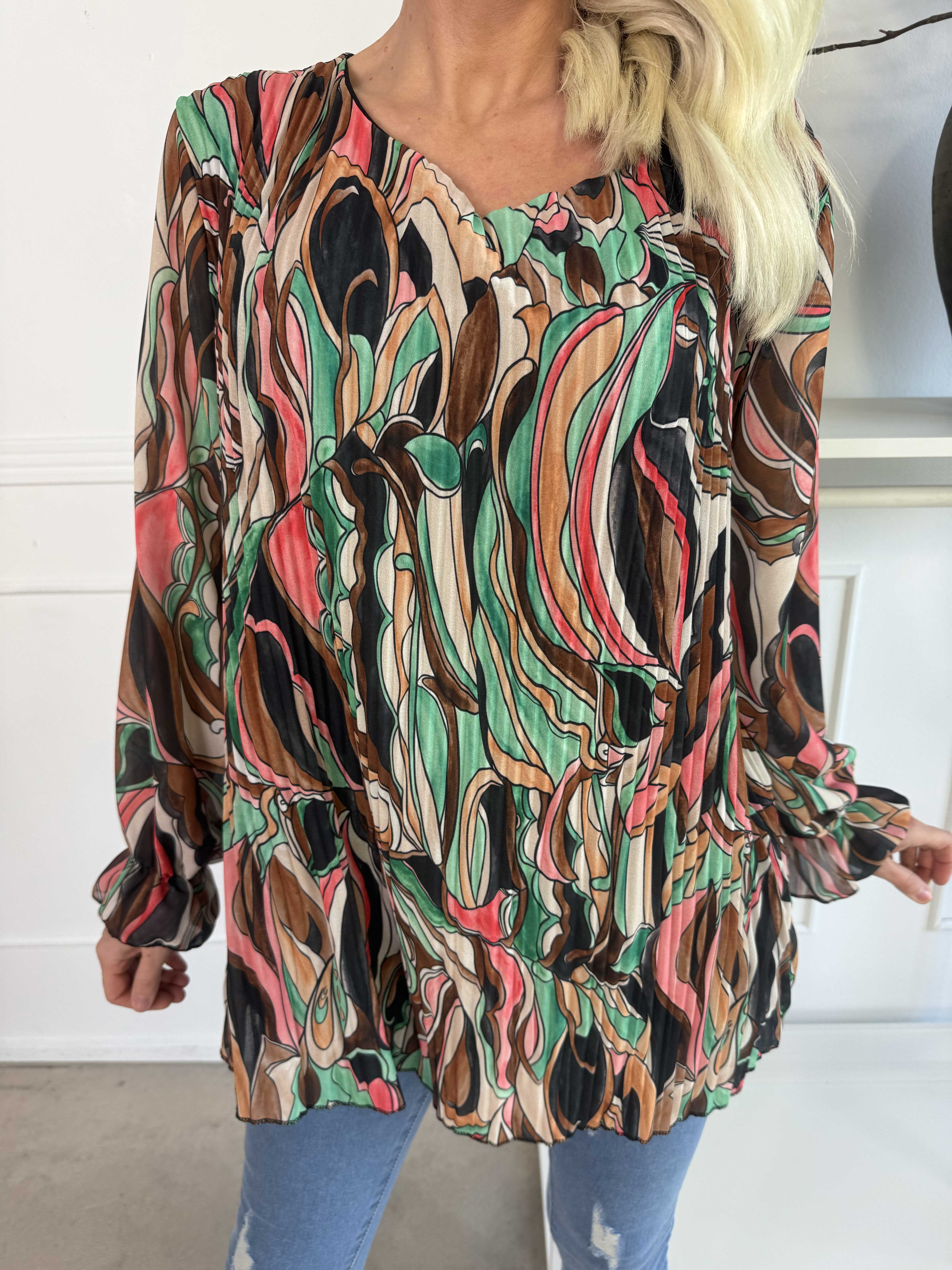 Lilia - Mønstret plisseret bluse